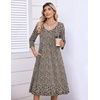Zeagoo 3/4 Sleeve Women’s Dress Pleated Midi Dresses 2026 Floral T Shirt Dress with Pockets Casual Flowy A-Line Dresses(Floral Brown)