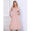 Zeagoo 3/4 Sleeve Women’s Dress Pleated Midi Dresses 2026 Floral T Shirt Dress with Pockets Casual Flowy A-Line Dresses(Pink White)