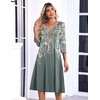 Zeagoo 3/4 Sleeve Women’s Dress Pleated Midi Dresses 2026 Floral T Shirt Dress with Pockets Casual Flowy A-Line Dresses(Plants Gray)