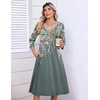 Zeagoo 3/4 Sleeve Women’s Dress Pleated Midi Dresses 2026 Floral T Shirt Dress with Pockets Casual Flowy A-Line Dresses(Plants Gray)