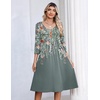 Zeagoo 3/4 Sleeve Women’s Dress Pleated Midi Dresses 2026 Floral T Shirt Dress with Pockets Casual Flowy A-Line Dresses(Plants Gray)