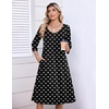 Zeagoo 3/4 Sleeve Women’s Dress Pleated Midi Dresses 2026 Floral T Shirt Dress with Pockets Casual Flowy A-Line Dresses(Polka Dots)