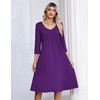 Zeagoo 3/4 Sleeve Women’s Dress Pleated Midi Dresses 2026 Floral T Shirt Dress with Pockets Casual Flowy A-Line Dresses(Purple)