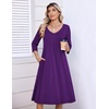 Zeagoo 3/4 Sleeve Women’s Dress Pleated Midi Dresses 2026 Floral T Shirt Dress with Pockets Casual Flowy A-Line Dresses(Purple)
