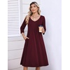Zeagoo 3/4 Sleeve Women’s Dress Pleated Midi Dresses 2026 Floral T Shirt Dress with Pockets Casual Flowy A-Line Dresses(Red)