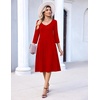 Zeagoo 3/4 Sleeve Women’s Dress Pleated Midi Dresses 2026 Floral T Shirt Dress with Pockets Casual Flowy A-Line Dresses(True Red)