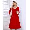 Zeagoo 3/4 Sleeve Women’s Dress Pleated Midi Dresses 2026 Floral T Shirt Dress with Pockets Casual Flowy A-Line Dresses(True Red)