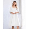 Zeagoo 3/4 Sleeve Women’s Dress Pleated Midi Dresses 2026 Floral T Shirt Dress with Pockets Casual Flowy A-Line Dresses(White)