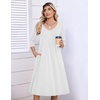 Zeagoo 3/4 Sleeve Women’s Dress Pleated Midi Dresses 2026 Floral T Shirt Dress with Pockets Casual Flowy A-Line Dresses(White)