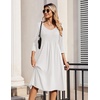 Zeagoo 3/4 Sleeve Women’s Dress Pleated Midi Dresses 2026 Floral T Shirt Dress with Pockets Casual Flowy A-Line Dresses(White)