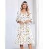 Zeagoo 3/4 Sleeve Women’s Dress Pleated Midi Dresses 2026 Floral T Shirt Dress with Pockets Casual Flowy A-Line Dresses(White Floral)