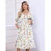 Zeagoo 3/4 Sleeve Women’s Dress Pleated Midi Dresses 2026 Floral T Shirt Dress with Pockets Casual Flowy A-Line Dresses(White Floral)