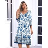 Zeagoo 3/4 Sleeve Women’s Dress Pleated Midi Dresses 2026 Floral T Shirt Dress with Pockets Casual Flowy A-Line Dresses(White-based Print)