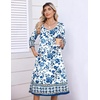 Zeagoo 3/4 Sleeve Women’s Dress Pleated Midi Dresses 2026 Floral T Shirt Dress with Pockets Casual Flowy A-Line Dresses(White-based Print)