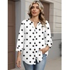Zeagoo Button Down Shirts for Women 3/4 Sleeve Linen Cotton V Neck Tops Dressy Casual Loose Work Blouses(Polka Dots-jh592)