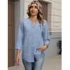 Zeagoo Button Down Shirts for Women 3/4 Sleeve Linen Cotton V Neck Tops Dressy Casual Loose Work Blouses(Stripes-tz273)