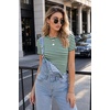 Zeagoo Women Short Sleeve Tops Crewneck Ribbed Knit Fitted Tshirts Dressy Casual Basic Tee 2026 Summer Clothes(Green Stripe)