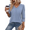 Zeagoo Womens 3/4 Sleeve V Neck T Shirts Dressy Casual Tops | Business Work Tops, Going Out Blouse, Early Fall Fashion Outfits, Soft Basic Tee(01-tz273)