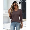 Zeagoo Womens 3/4 Sleeve V Neck T Shirts Dressy Casual Tops | Business Work Tops, Going Out Blouse, Early Fall Fashion Outfits, Soft Basic Tee(04-brown)