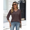 Zeagoo Womens 3/4 Sleeve V Neck T Shirts Dressy Casual Tops | Business Work Tops, Going Out Blouse, Early Fall Fashion Outfits, Soft Basic Tee(04-brown)