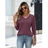 Zeagoo Womens 3/4 Sleeve V Neck T Shirts Dressy Casual Tops | Business Work Tops, Going Out Blouse, Early Fall Fashion Outfits, Soft Basic Tee(04-dark Red)