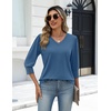 Zeagoo Womens 3/4 Sleeve V Neck T Shirts Dressy Casual Tops | Business Work Tops, Going Out Blouse, Early Fall Fashion Outfits, Soft Basic Tee(04-haze Blue)