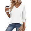 Zeagoo Womens 3/4 Sleeve V Neck T Shirts Dressy Casual Tops | Business Work Tops, Going Out Blouse, Early Fall Fashion Outfits, Soft Basic Tee(04-white)