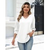 Zeagoo Womens 3/4 Sleeve V Neck T Shirts Dressy Casual Tops | Business Work Tops, Going Out Blouse, Early Fall Fashion Outfits, Soft Basic Tee(04-white)