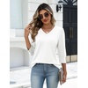 Zeagoo Womens 3/4 Sleeve V Neck T Shirts Dressy Casual Tops | Business Work Tops, Going Out Blouse, Early Fall Fashion Outfits, Soft Basic Tee(04-white)