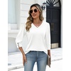 Zeagoo Womens 3/4 Sleeve V Neck T Shirts Dressy Casual Tops | Business Work Tops, Going Out Blouse, Early Fall Fashion Outfits, Soft Basic Tee(04-white)