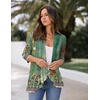 Zeagoo Women’s Open Front Cardigan 2026 Spring Summer Lightweight 3/4 Sleeve Draped Ruffles Cardigans S-3XL(Floral Green)
