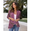 Zeagoo Women’s Open Front Cardigan 2026 Spring Summer Lightweight 3/4 Sleeve Draped Ruffles Cardigans S-3XL(Floral Purple)