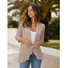 Zeagoo Women’s Open Front Cardigan 2026 Spring Summer Lightweight 3/4 Sleeve Draped Ruffles Cardigans S-3XL(Khaki)
