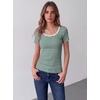 Zeagoo Womens Tops Short Sleeve Scoop Neck Shirts Ribbed Knit Fitted Basic Tees Casual Summer Work Clothes(Green White Stripes)