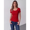 Zeagoo Womens Tops Short Sleeve Scoop Neck Shirts Ribbed Knit Fitted Basic Tees Casual Summer Work Clothes(Red)