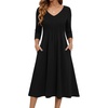 Zeagoo 3/4 Sleeve Women’s Dress Pleated Midi Dresses 2026 Floral T Shirt Dress with Pockets Casual Flowy A-Line Dresses(Black)