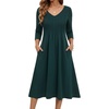 Zeagoo 3/4 Sleeve Women’s Dress Pleated Midi Dresses 2026 Floral T Shirt Dress with Pockets Casual Flowy A-Line Dresses(Dark Green)