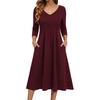 Zeagoo 3/4 Sleeve Women’s Dress Pleated Midi Dresses 2026 Floral T Shirt Dress with Pockets Casual Flowy A-Line Dresses(Red)