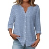 Zeagoo Button Down Shirts for Women 3/4 Sleeve Linen Cotton V Neck Tops Dressy Casual Loose Work Blouses(Stripes-tz273)