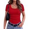 Zeagoo Womens Tops Short Sleeve Scoop Neck Shirts Ribbed Knit Fitted Basic Tees Casual Summer Work Clothes(Red)