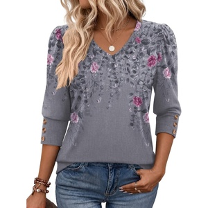Zeagoo Womens 3/4 Sleeve V Neck T Shirts Dressy Casual Tops | Business Work Tops, Going Out Blouse, Early Fall Fashion Outfits, Soft Basic Tee(01-hf36)