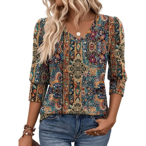Zeagoo Womens 3/4 Sleeve V Neck T Shirts Dressy Casual Tops | Business Work Tops, Going Out Blouse, Early Fall Fashion Outfits, Soft Basic Tee(01-mz721)
