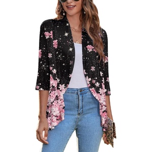 Zeagoo Women’s Open Front Cardigan 2026 Spring Summer Lightweight 3/4 Sleeve Draped Ruffles Cardigans S-3XL(Floral Pink)