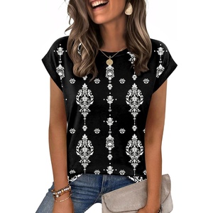 Zeagoo Womens Tops Summer Casual Cap Sleeve Tshirts Shirts Business Dressy Spring Fashion Outfits Trendy Clothes(Black Vintage)