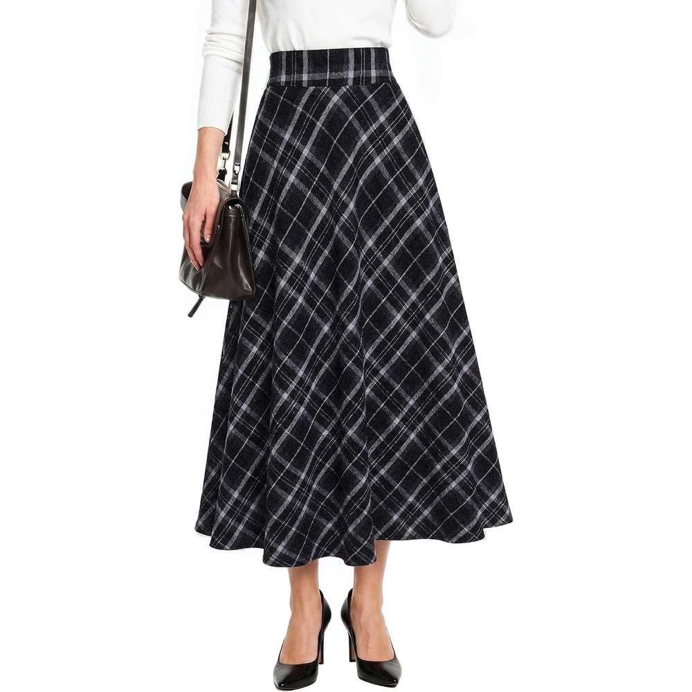 image:imageZeagoo Plaid Skirts for Women Elastic Waist Aline Tartan Skirt with PocketsPlaid Black