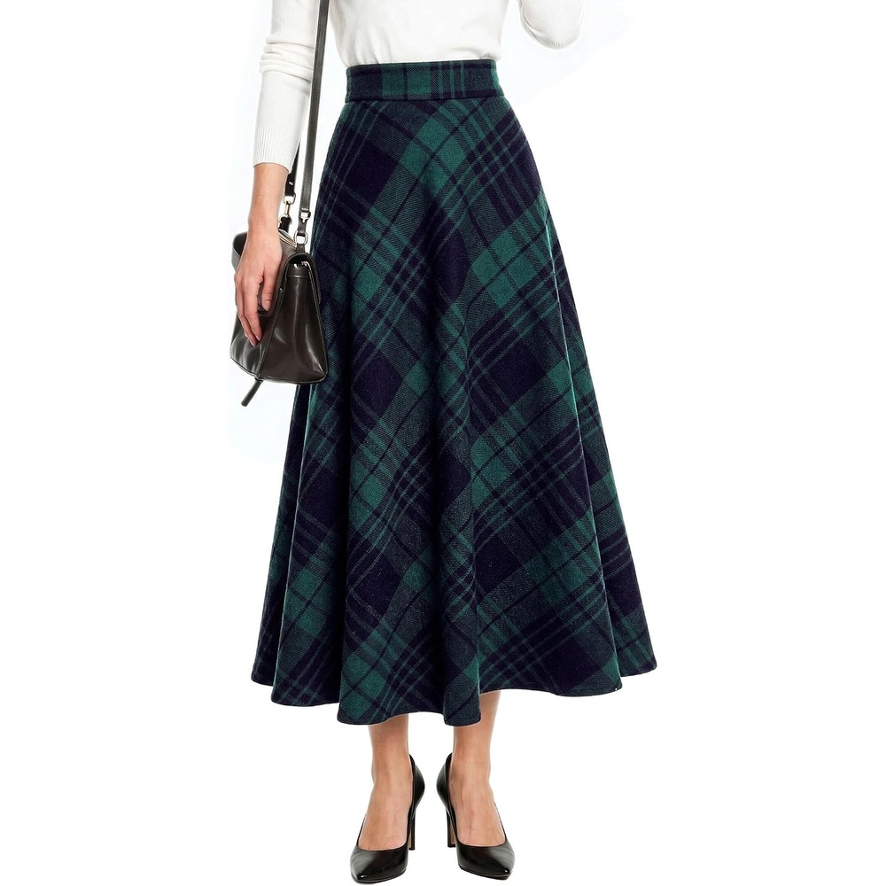 image:imageZeagoo Plaid Skirts for Women Elastic Waist Aline Tartan Skirt with PocketsPlaid Green