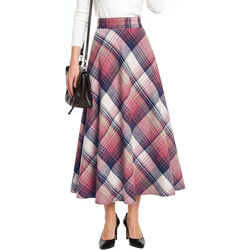 image:imageZeagoo Plaid Skirts for Women Elastic Waist Aline Tartan Skirt with PocketsPlaid Pink
