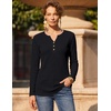 Zeagoo Women’s Long Sleeve Waffle Knit Shirts Dressy Casual Loose Button Up V Neck Tops 2026 Fall Basic Tee Blouse(Black)