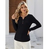 Zeagoo Women’s Long Sleeve Waffle Knit Shirts Dressy Casual Loose Button Up V Neck Tops 2026 Fall Basic Tee Blouse(Black)