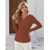 Zeagoo Women’s Long Sleeve Waffle Knit Shirts Dressy Casual Loose Button Up V Neck Tops 2026 Fall Basic Tee Blouse(Caramel)